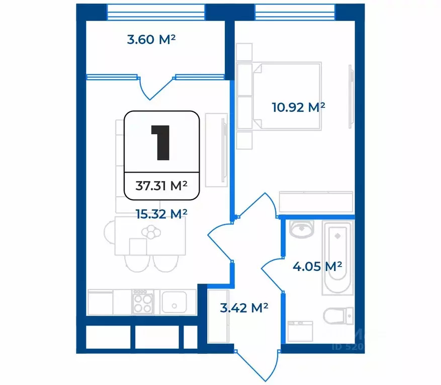 1-к кв. Рязанская область, Рязань Телецентр жилрайон,  (37.31 м) - Фото 1