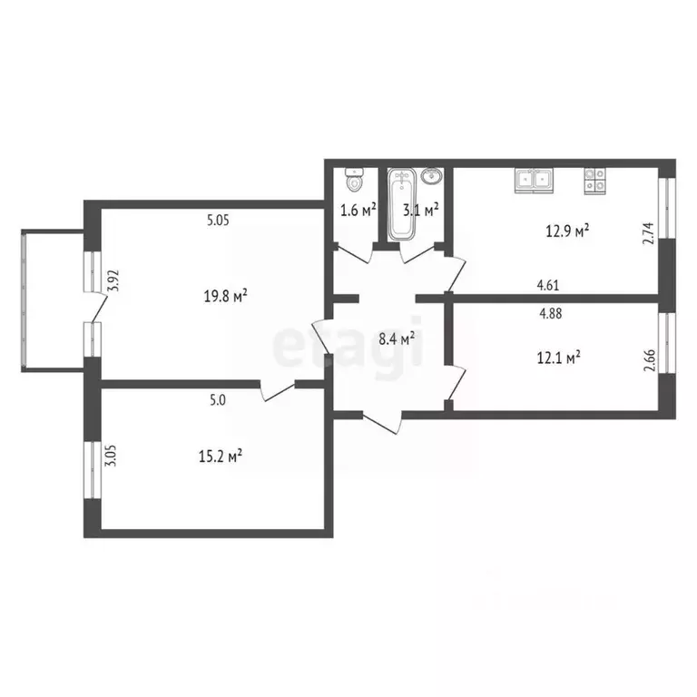 3-к кв. Калужская область, Калуга ш. Грабцевское, 35 (73.1 м) - Фото 2