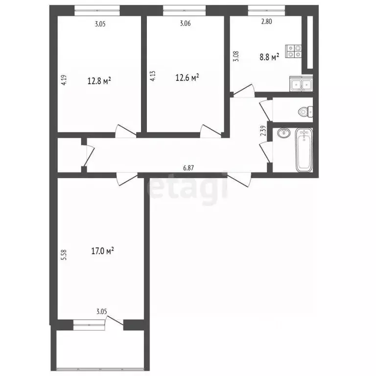 3-к кв. Московская область, Коломна Пионерская ул., 35 (69.4 м) - Фото 2