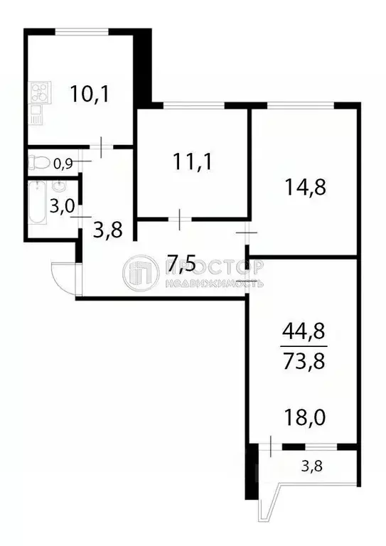 3-к кв. Москва Коломенская наб., 6К1 (74.3 м) - Фото 2