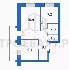 2-к кв. Томская область, Томск Черемошники мкр, ул. Строевая, 7 (46.0 ... - Фото 2