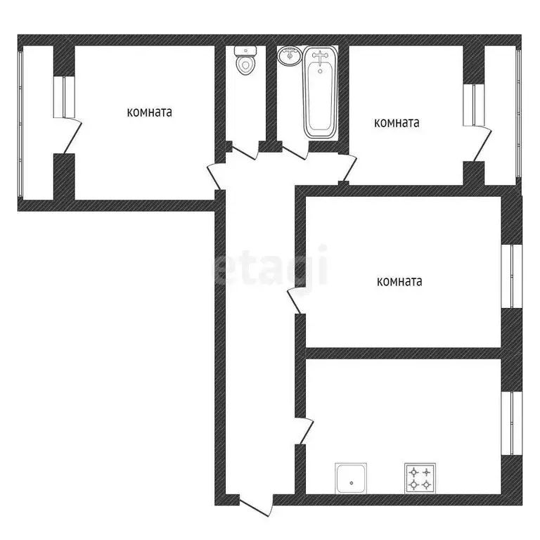 3-комнатная квартира: Курган, Товарная улица, 11 (59 м) - Фото 0