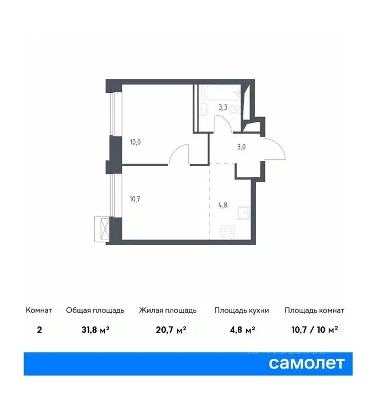 1-к кв. Москва Верейская 41 жилой комплекс, 2.1 (31.8 м) - Фото 0