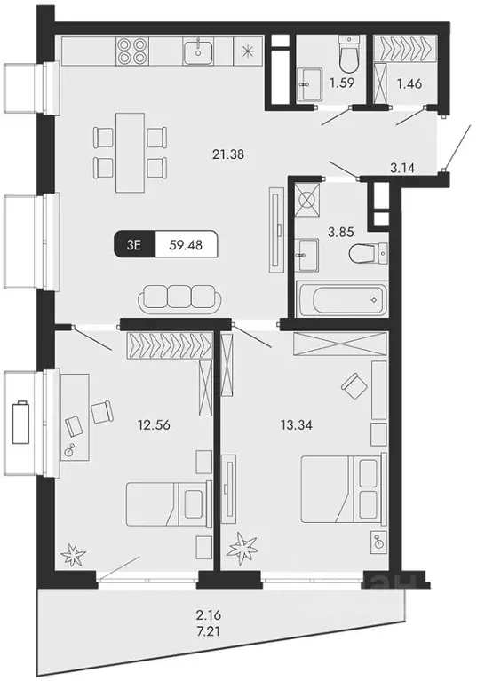 3-к кв. Крым, Алушта  (59.48 м) - Фото 0