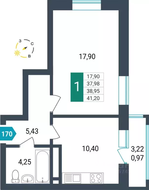 1-к кв. Забайкальский край, Чита ул. Бабушкина, 42Б (38.95 м) - Фото 0
