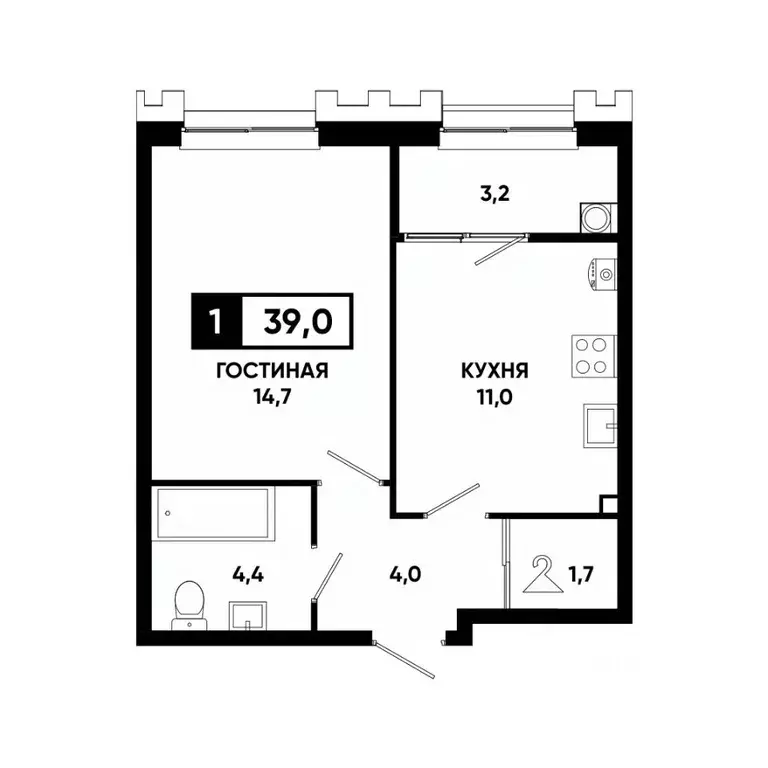 1-к кв. Ставропольский край, Ставрополь просп. Российский, 16к1 (39.0 ... - Фото 1