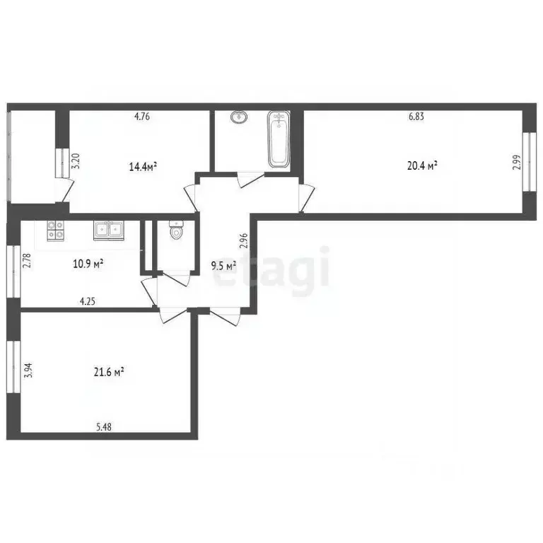 3-к кв. Московская область, Одинцово ул. Белорусская, 10 (83.8 м) - Фото 2