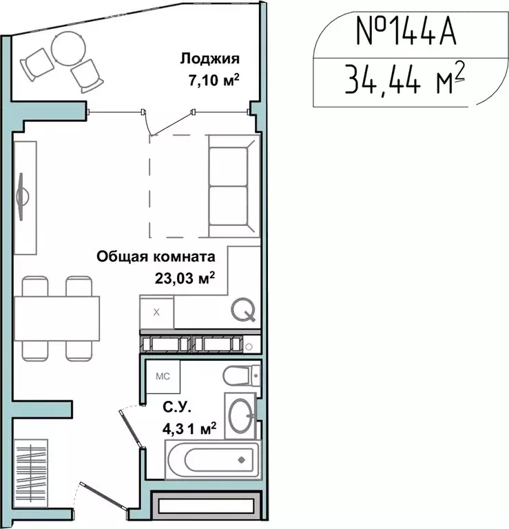 Квартира-студия: Севастополь, улица Лётчиков, 10к4 (34 м) - Фото 1