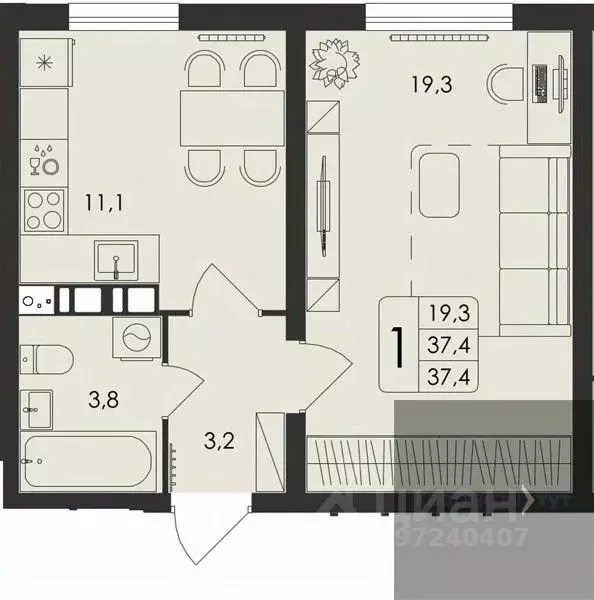 1-к кв. Воронежская область, Рамонский район, с. Ямное Счастье жилой ... - Фото 1