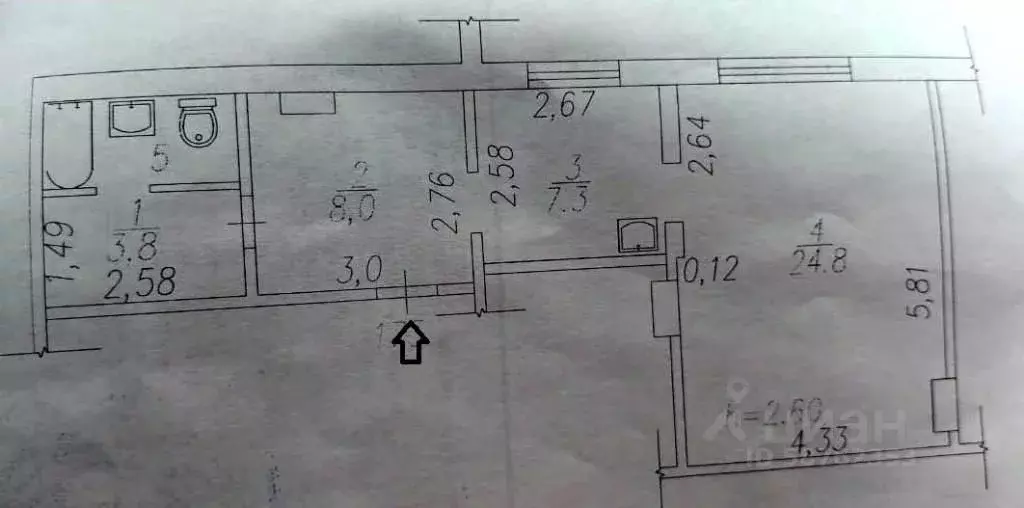 1-к кв. Кемеровская область, Новокузнецк ул. Кутузова, 43 (47.0 м) - Фото 1