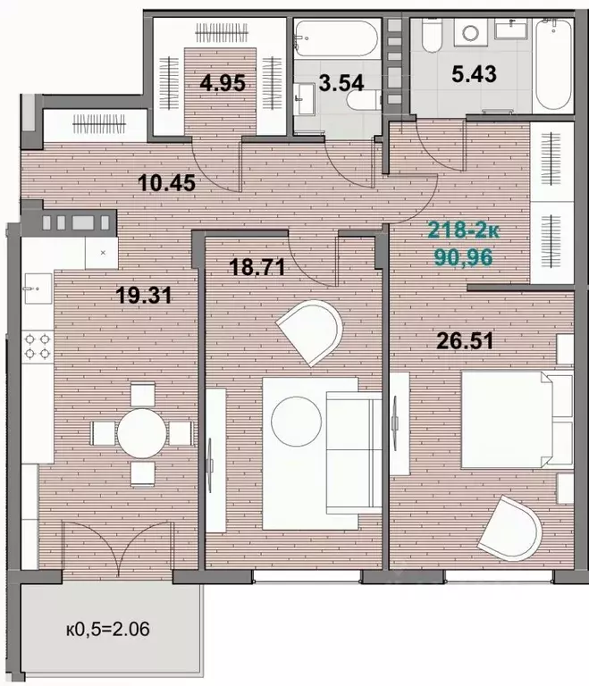 2-к кв. Калининградская область, Зеленоградск  (90.96 м) - Фото 1