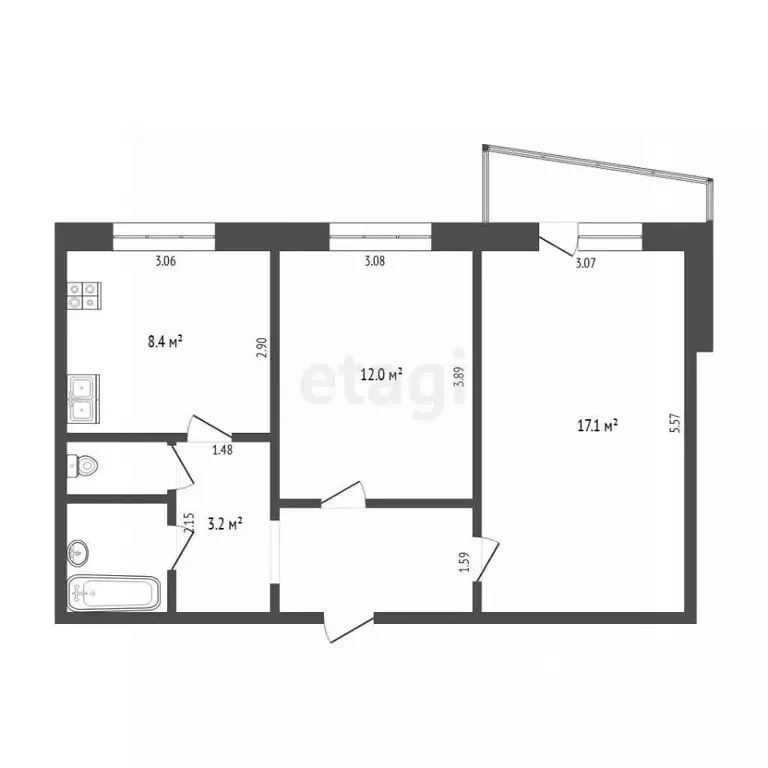 2-к кв. Тюменская область, Тюмень ул. Энергетиков, 51 (50.9 м) - Фото 2