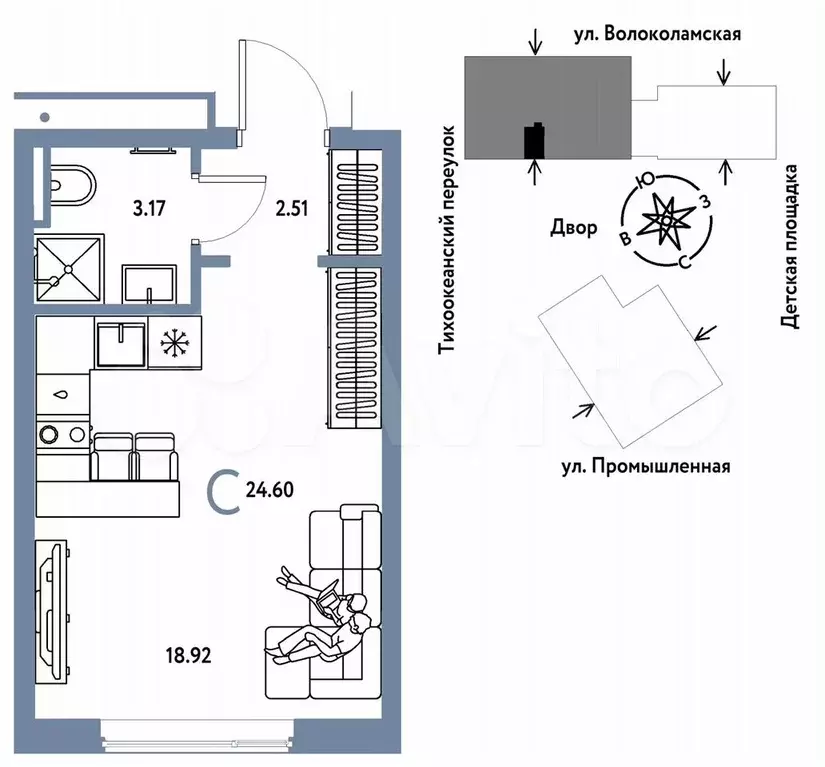 Квартира-студия, 24,6 м, 12/20 эт. - Фото 0