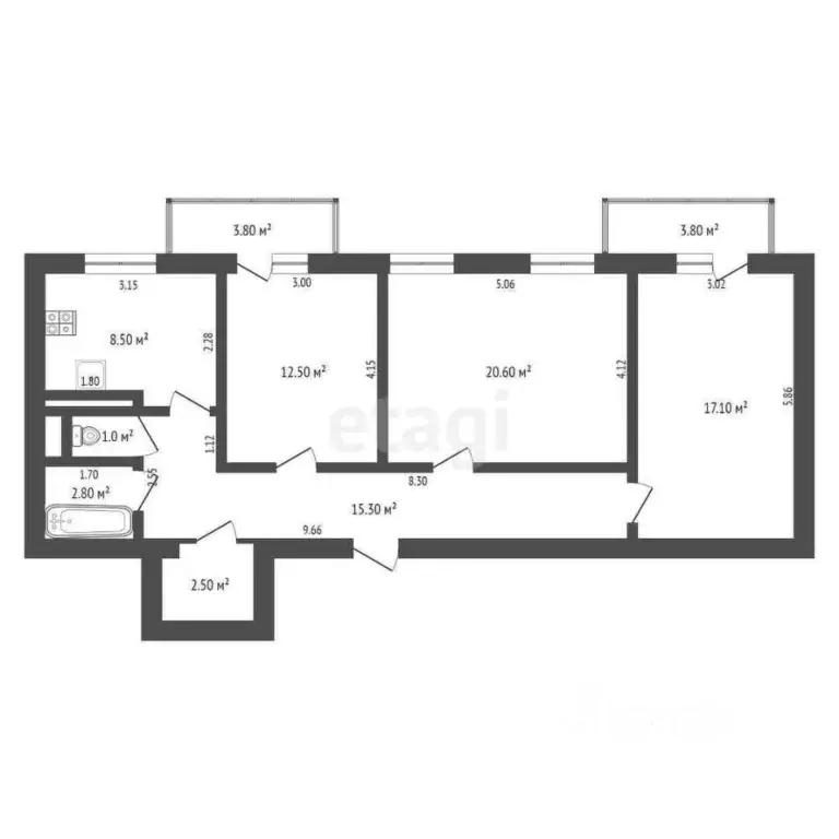 3-к кв. Тюменская область, Тюмень ул. Прокопия Артамонова, 4 (80.5 м) - Фото 2