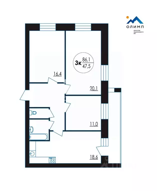 3-к кв. Вологодская область, Вологда ул. Возрождения, 55к1 (86.1 м) - Фото 2