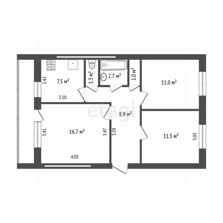 3-к кв. Калининградская область, Калининград Садовая ул., 39 (60.6 м) - Фото 2
