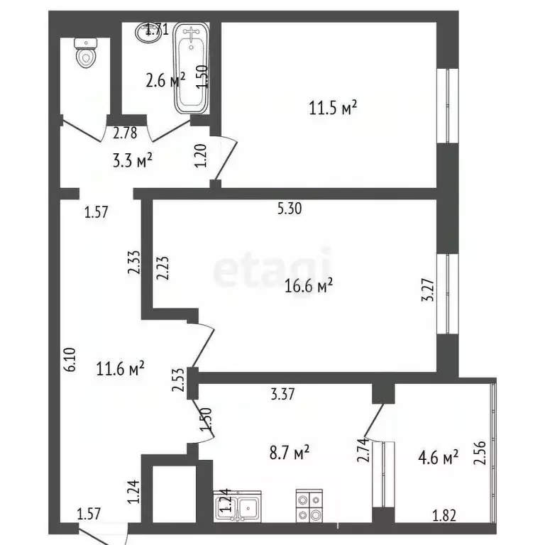 2-к кв. Ставропольский край, Кисловодск просп. Победы (56.5 м) - Фото 2