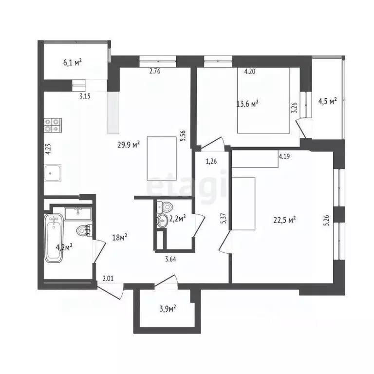 2-к кв. Тюменская область, Тюмень ул. Михаила Сперанского, 17 (94.2 м) - Фото 2