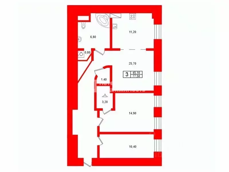 3-к кв. Санкт-Петербург 12-я Красноармейская ул., 14В (77.5 м) - Фото 2