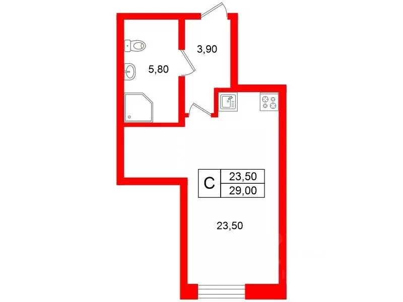 Студия Санкт-Петербург Кондратьевский просп., 70к1 (29.0 м) - Фото 2