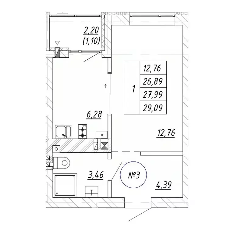 1-к кв. Калининградская область, Зеленоградск  (29.09 м) - Фото 1