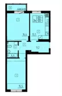 2-к. квартира, 59,6 м, 2/8 эт. - Фото 1