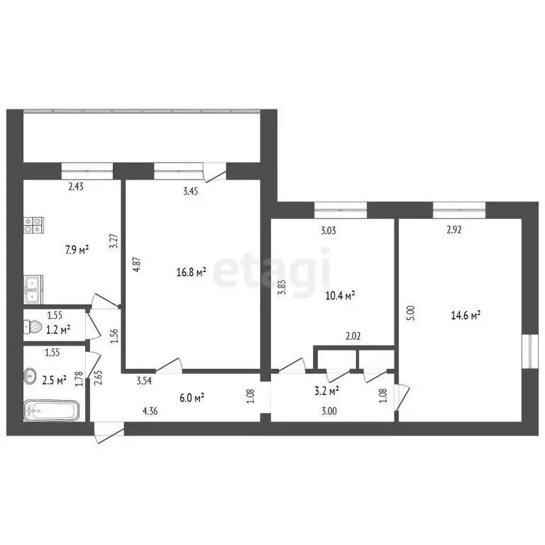 3-комнатная квартира: Коломна, улица Октябрьской Революции, 342 (64 м) - Фото 0