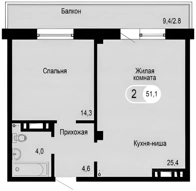 2-к кв. Красноярский край, Красноярск ул. Апрельская, 5И (52.6 м) - Фото 1