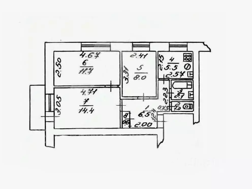 3-к кв. Татарстан, Казань ул. Аделя Кутуя, 2а (50.4 м) - Фото 2