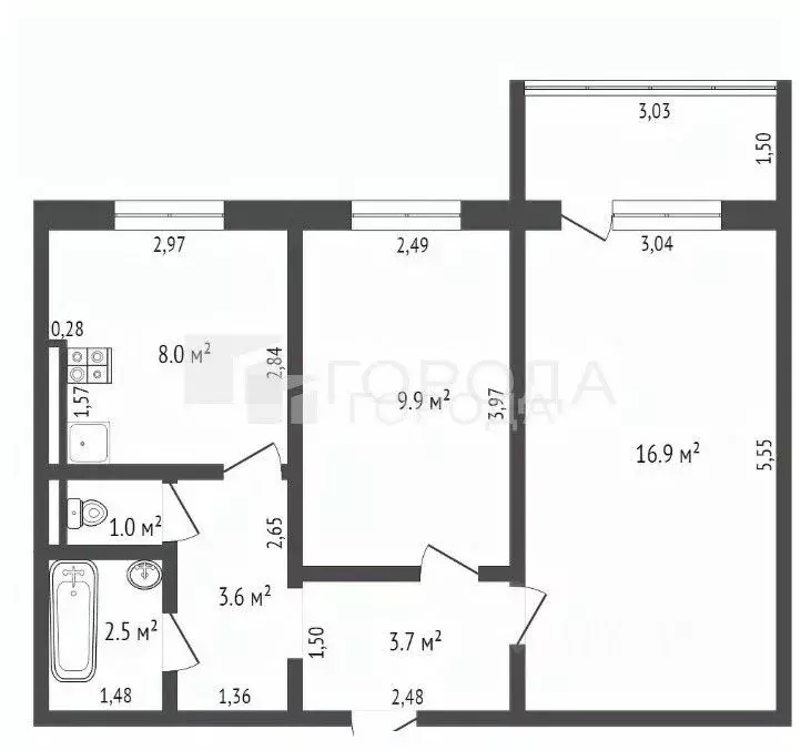 2-к кв. Алтайский край, Барнаул ул. Малахова, 140 (48.0 м) - Фото 2