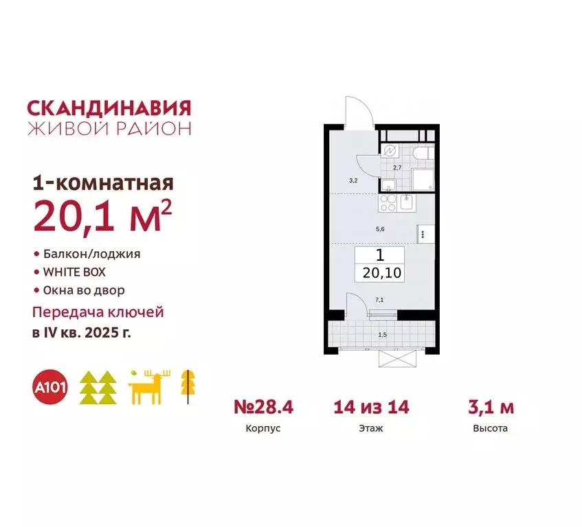 Квартира-студия: поселение Сосенское, квартал № 167 (20.1 м) - Фото 0