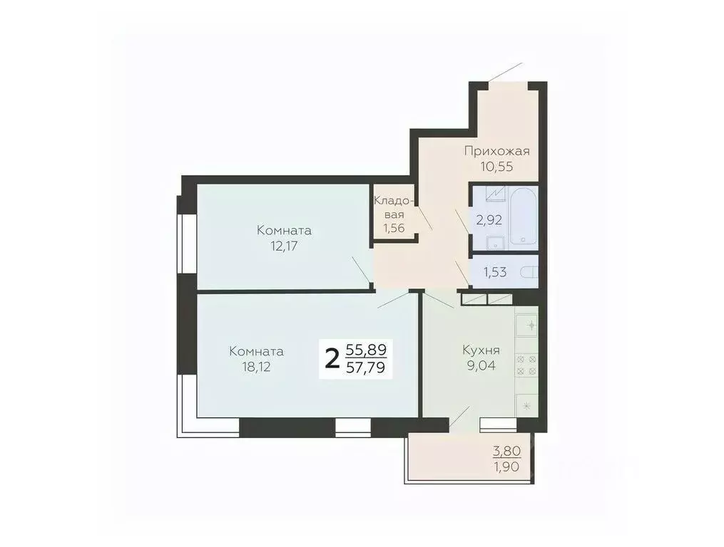 2-к кв. Воронежская область, Воронеж Ленинградская ул., 118А (57.79 м) - Фото 0
