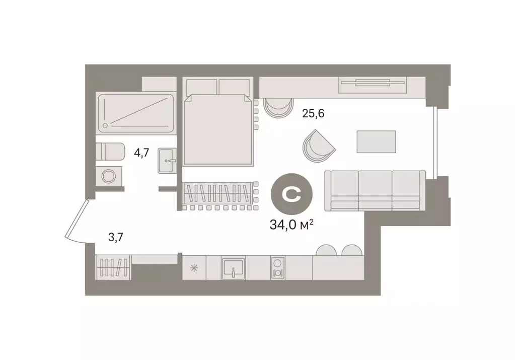 Студия Москва Квартал Монс жилой комплекс (33.97 м) - Фото 1