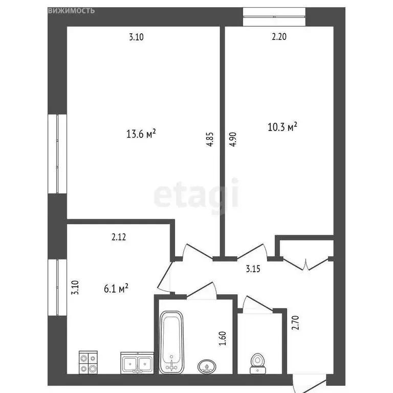 1-комнатная квартира: село Онохино, улица Мира, 8 (43 м) - Фото 1