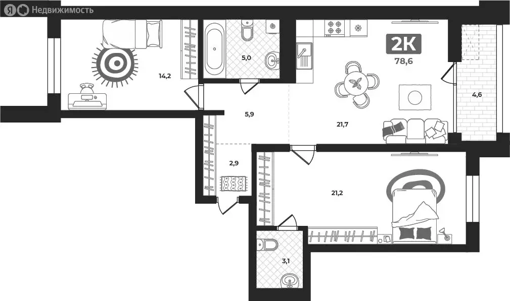 2-комнатная квартира: Тюмень, улица Разведчика Кузнецова, 16 (78 м) - Фото 1