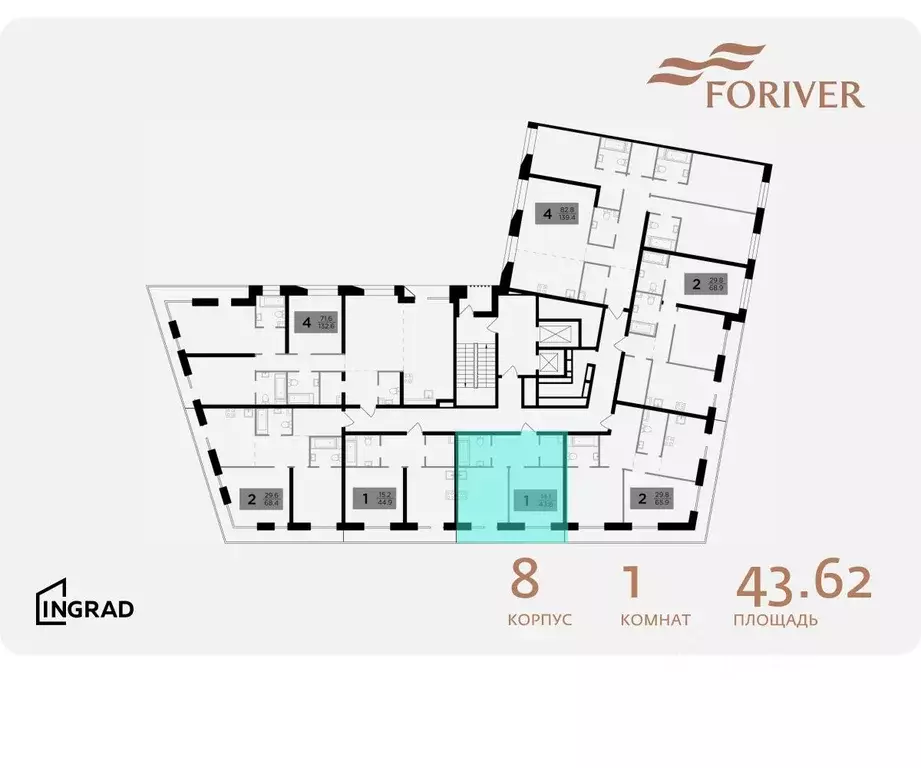 1-к кв. Москва Г мкр, Форивер жилой комплекс, 8 (43.62 м) - Фото 1
