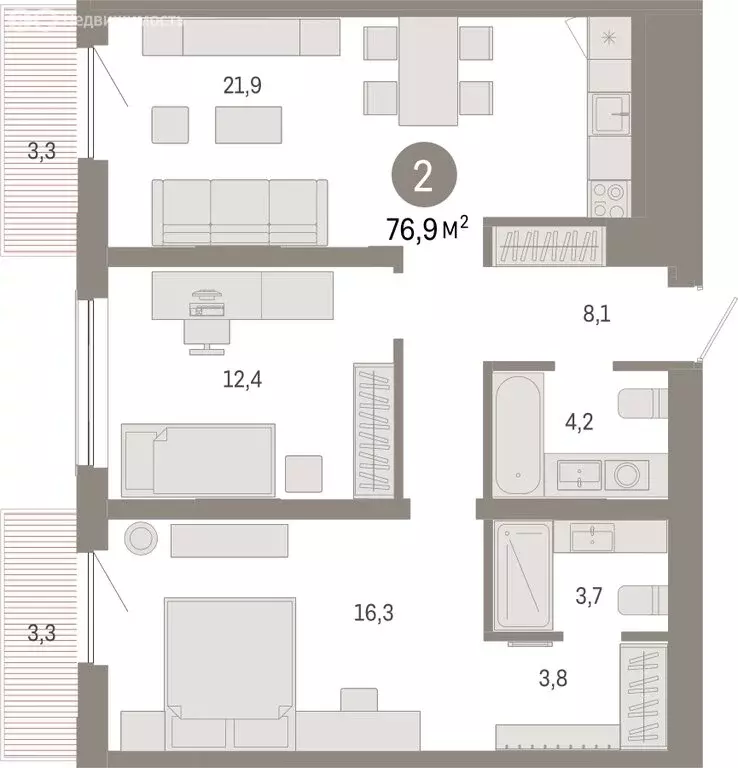 2-комнатная квартира: Новосибирск, Большевистская улица, с49 (76.94 м) - Фото 1