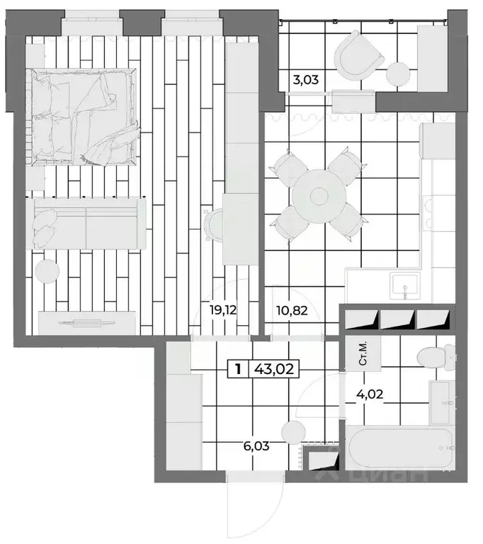 1-к кв. Орловская область, Орел Мясокомбинат мкр,  (41.51 м) - Фото 0