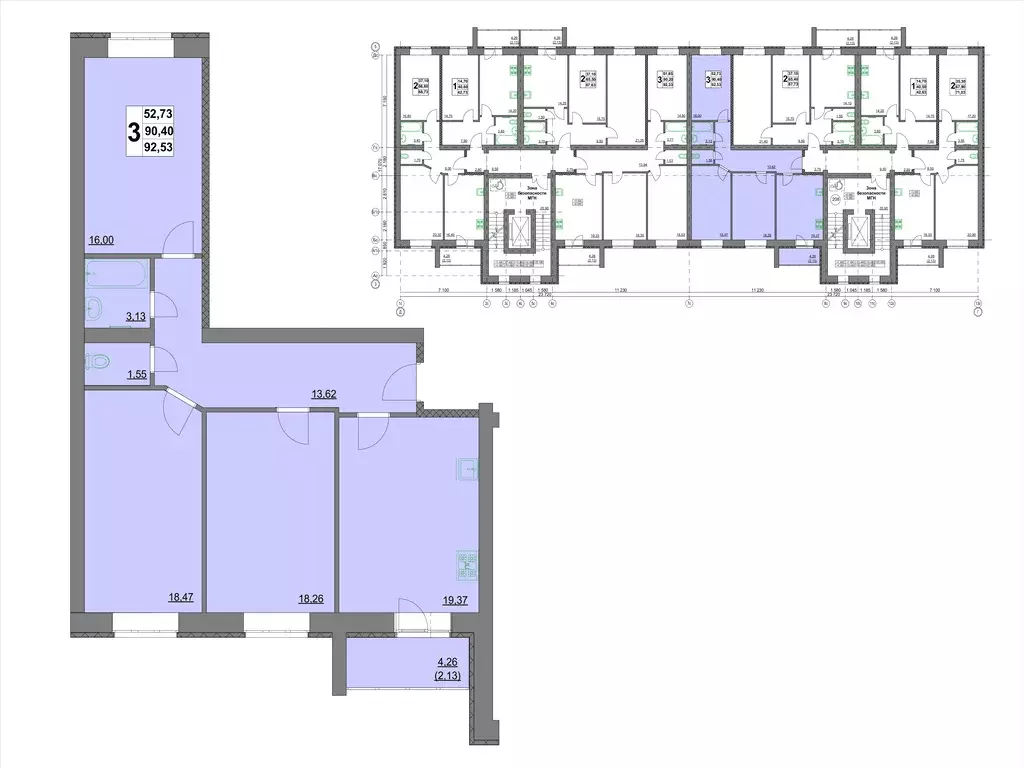 3-к квартира, 92.8 м - Фото 0