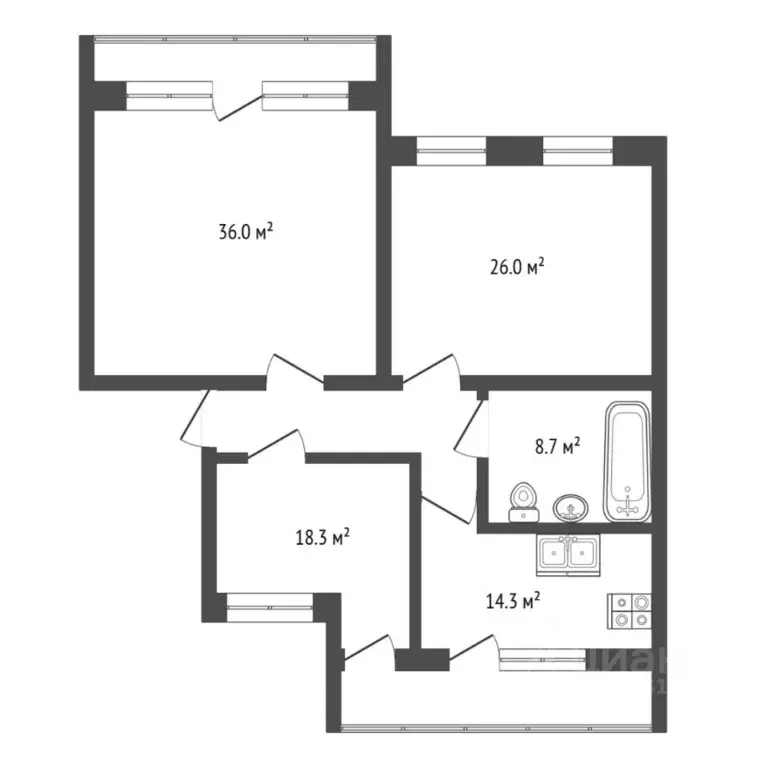 3-к кв. Тюменская область, Тюмень Северная ул., 3 (112.7 м) - Фото 2