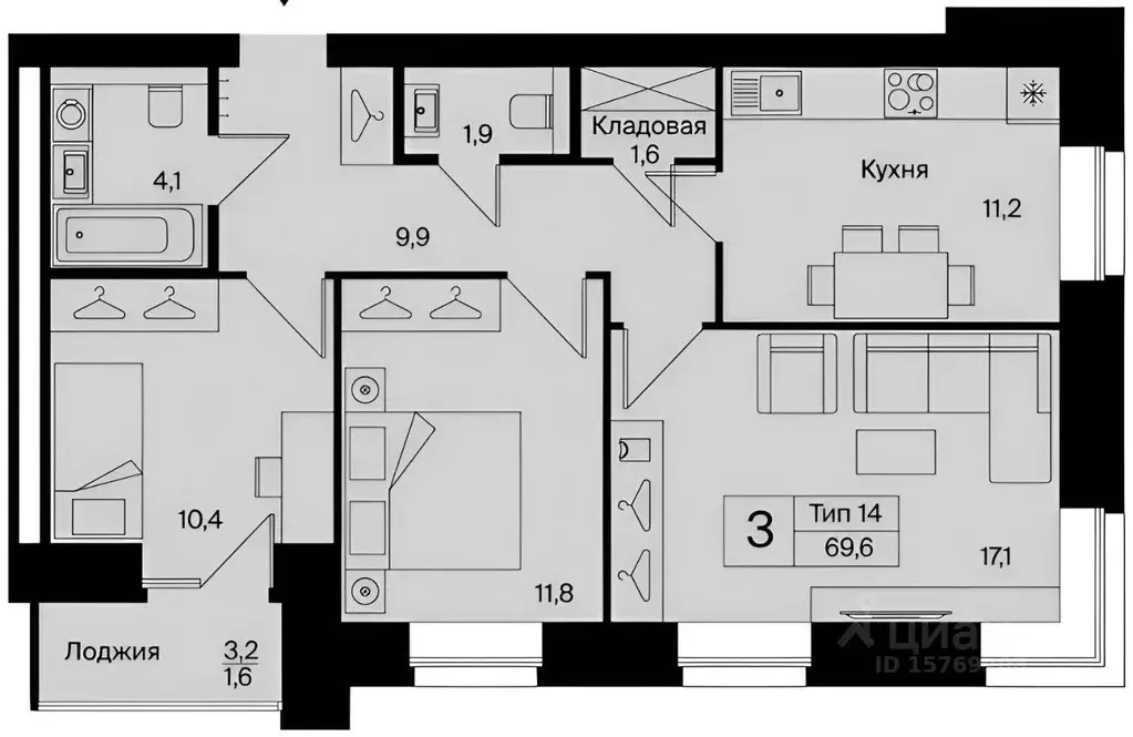 3-к кв. Коми, Сыктывкар Тентюковская ул., 320 (71.2 м) - Фото 1