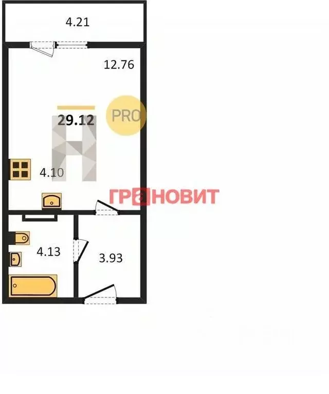 Студия Новосибирская область, Новосибирск Автогенная ул., 75 (29.12 м) - Фото 1