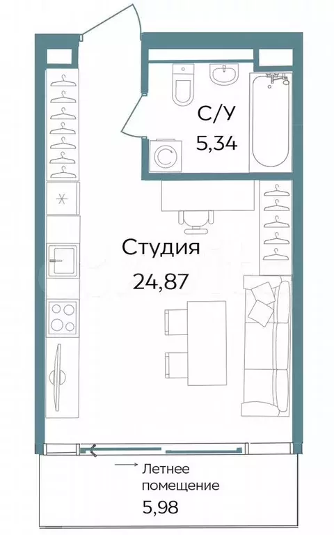 Апартаменты-студия, 36,2 м, 2/12 эт. - Фото 0