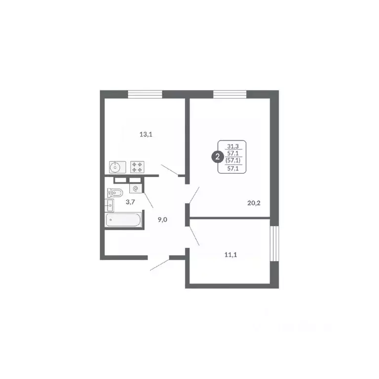 2-к кв. Кировская область, Киров ул. Потребкооперации, 34 (57.1 м) - Фото 1