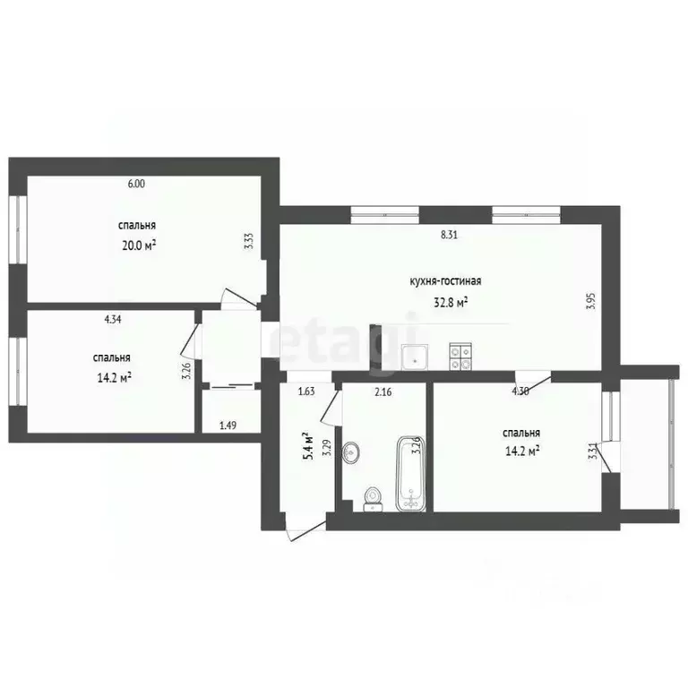 3-к кв. Тюменская область, Тюмень ул. Ватутина, 79к1 (98.5 м) - Фото 2