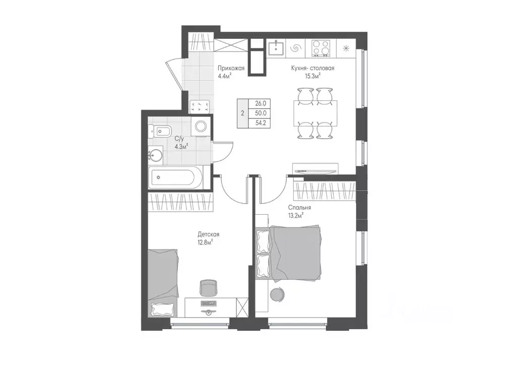 2-к кв. Тверская область, Тверь Лесная Мелодия-3 жилой комплекс (50.4 ... - Фото 1