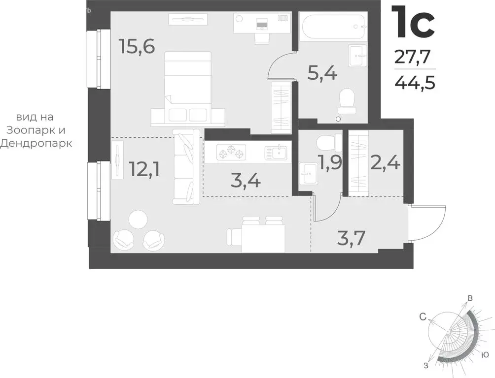 Квартира-студия: Новосибирск, Плановая улица, 60А (44.5 м) - Фото 0