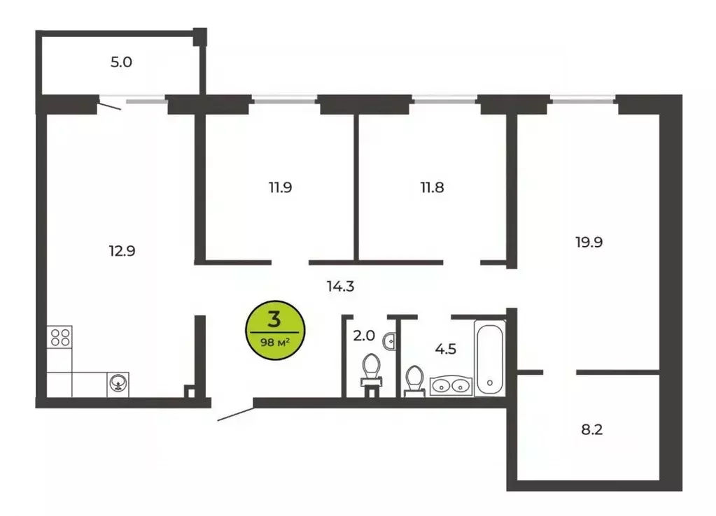 3-к кв. Брянская область, Брянск ул. Ильи Иванова, 3А (98.0 м) - Фото 1
