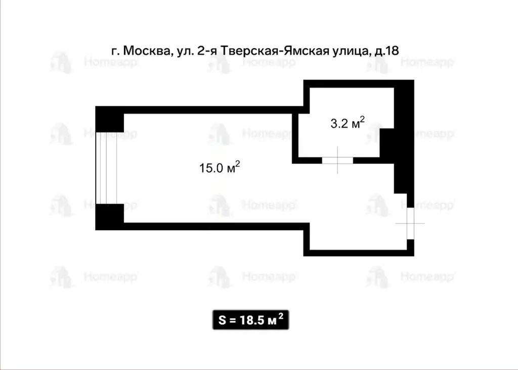 Студия Москва 2-я Тверская-Ямская ул., 18 (18.5 м) - Фото 2
