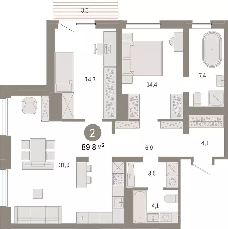 2-комнатная квартира: Екатеринбург, переулок Ритслянда, 15 (89.82 м) - Фото 0